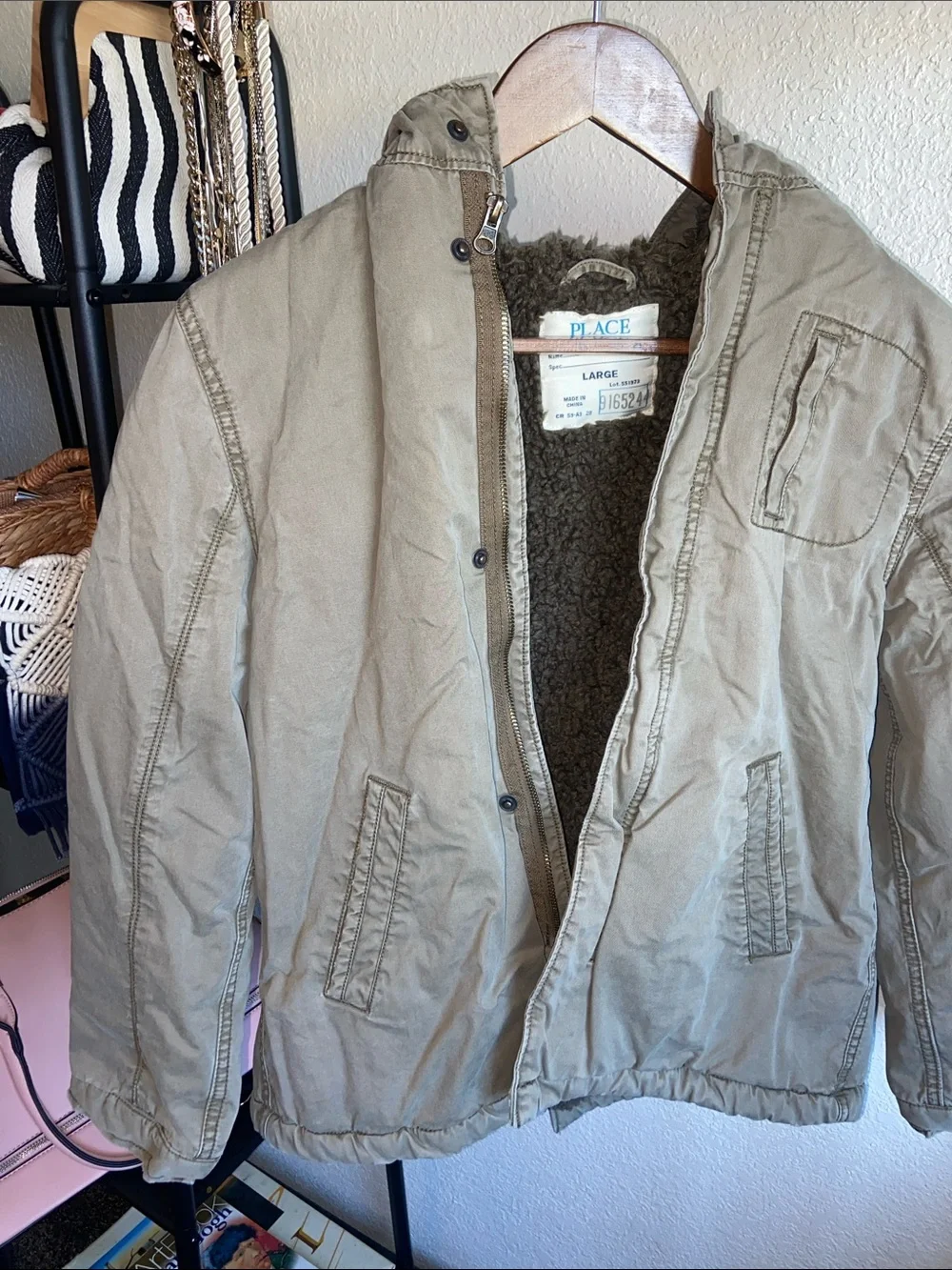 Place Tan Hooded Sherpa-Lined Field Jacket